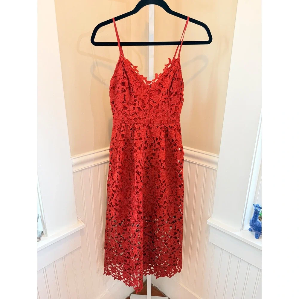 ASTR The Label Red Lace Cami Midi Dress Scalloped Wedding Guest Size S - Picture 2 of 16